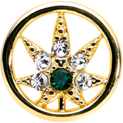 16G 1/4 Clear Green Gem Gold Hue Pot Leaf Circle Cartilage Tragus