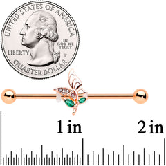 14G Clear Gem Rose Gold Tone Floral Butterfly Industrial Barbell 38mm