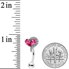 Clear Pink Gem Curve Heart Valentines Day Top Mount Belly Ring