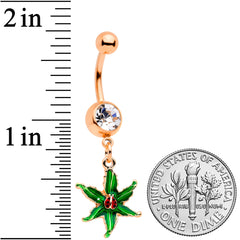 Clear Gem Rose Gold Tone Tiny Ladybug Leaves Dangle Belly Ring