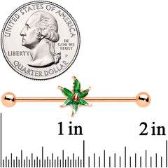 14G Rose Gold Tone Tiny Ladybug Leaves Industrial Barbell 38mm