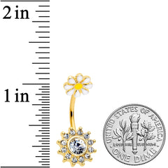 Clear Gem Gold Tone Sun Daisy Flower Double Mount Belly Ring