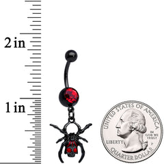 Red Gem Black Skull Spider Halloween Dangle Belly Ring