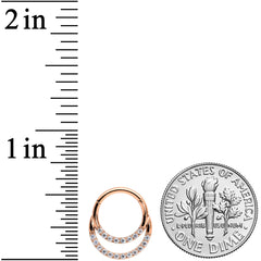 16G 5/16 Clear CZ Gem Rose Gold Tone Double Row Segment Ring