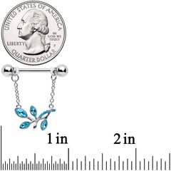 14G 9/16 Blue Gem Leaves of Love Chain Dangle Nipple Ring Set