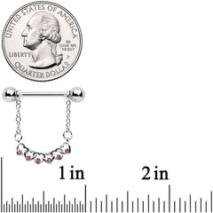 14G 9/16 Pink Gem Link Heart Valentine Dangle Nipple Ring Set