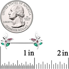14G 9/16 Pink Green Gem Floral Butterfly Nipple Ring Set