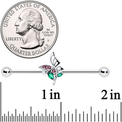 14G Purple Green Gem Floral Butterfly Industrial Barbell 38mm