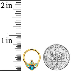 16G 3/8 Turquoise Gold Tone Opulent Flower Hinged Segment Ring