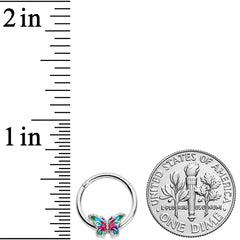 16G 3/8 Bright Beauty Textured Butterfly Hinged Segment Ring