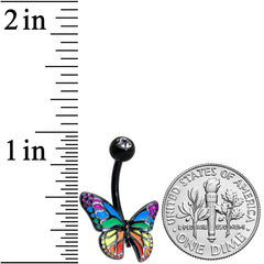 Clear Gem Black Rainbow Pride Butterfly Belly Ring