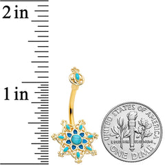 Blue Turquoise Gold Tone Opulent Flower Double Mount Belly Ring