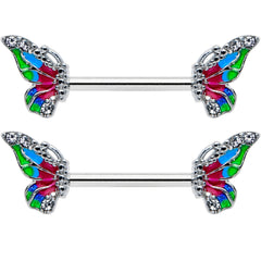 14G 1/2 Clear Gem Bright Beauty Butterfly Barbell Nipple Ring Set