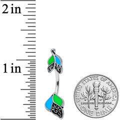 Fligree Blue Green Leaves Double Mount Belly Ring