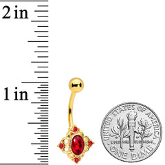 Red Gem Gold Tone Rich Regal Rhombus Belly Ring