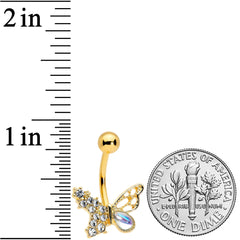 Clear Aurora Gem Gold Tone Super Glam Butterfly Belly Ring