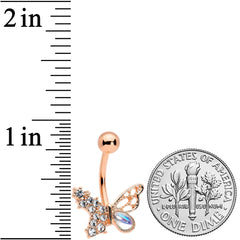 Clear Aurora Gem Rose Gold Tone Super Glam Butterfly Belly Ring
