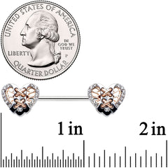 14G 9/16 Clear Gem Tie Me Up Corset Heart Barbell Nipple Ring Set