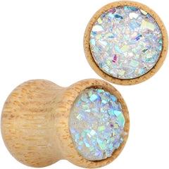 White Druzy Stone Wood Saddle Plug Set