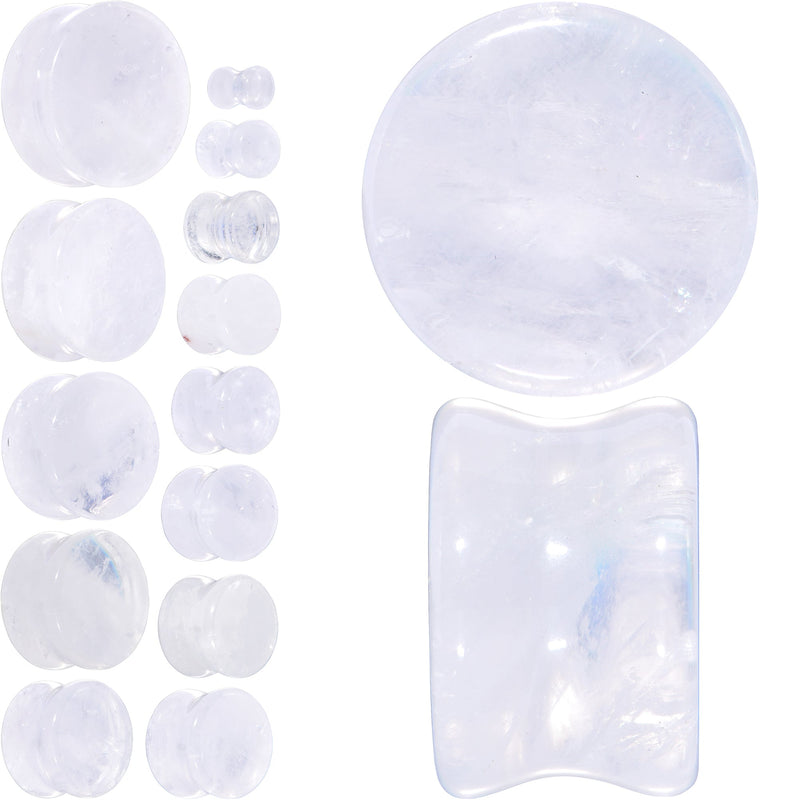 White Cloudy Quartz Double Flare Plug Set