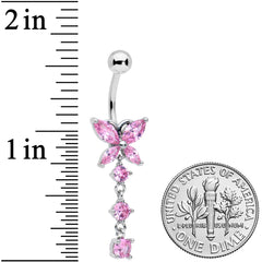 Pink CZ Gem Open Wing Butterfly Dangle Belly Ring