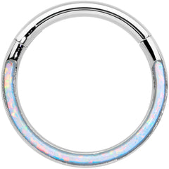 16G 3/8 White Synthetic Opal Bottom Curve Hinged Segment Ring