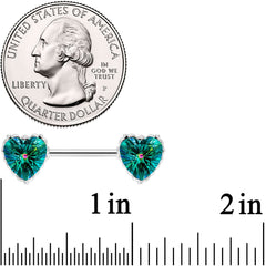 14G 9/16 Green CZ Gem Heart Valentines Day Nipple Ring Set
