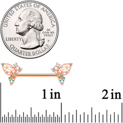14G 9/16 Clear CZ Gem Rose Gold Hue Butterfly Nipple Ring Set