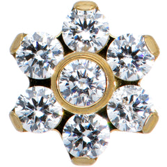 16G 1/4 Clear CZ Gem Gold Tone G23 Titanium Flower Labret Tragus