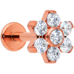 16G 1/4 Clear CZ Gem Rose Gold Tone G23 Titanium Flower Labret