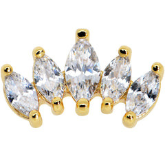 16G 1/4 Clear CZ Gem Gold Tone Fan Internal Thread Labret Tragus