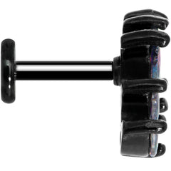 16G 1/4 Clear CZ Gem Black Fan Internally Threaded Labret Tragus