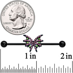 14G Pink Green Gem Black Bat Wing Industrial Barbell 38mm