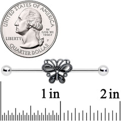 14G Black Gem Abstract Bow Industrial Barbell 38mm