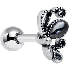 16G 1/4 Black Gem Abstract Bow Cartilage Tragus Earring