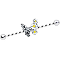 14G Clear Gem Butterfly Daisy Flowers Industrial Barbell 38mm