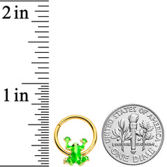 16G 3/8 Gold Tone Green Tree Frog Hinged Segment Ring