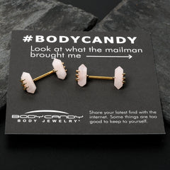 14G 9/16 Pink Rose Quartz Gold Tone Claw Barbell Nipple Ring Set