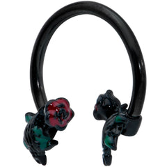 16G 3/8 Black Skeleton Flower Halloween Horseshoe Circular Barbell