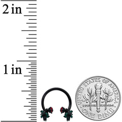 16G 3/8 Black Skeleton Flower Halloween Horseshoe Circular Barbell
