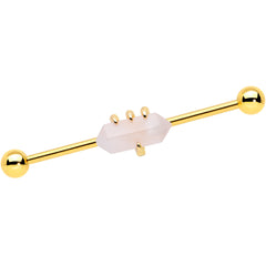 14G Pink Rose Quartz Gold Tone Claw Industrial Barbell 38mm