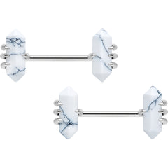 14G 9/16 White Howlite Stone Obelisks Barbell Nipple Ring Set