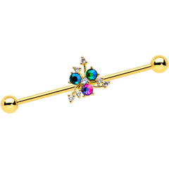 14G Purple Tourmaline Gold Tone Spray Industrial Barbell 38mm