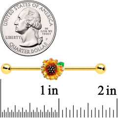 14G Gold Tone Summer Sunflower Industrial Barbell 38mm