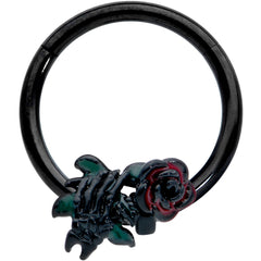 16G 3/8 Black Skeleton Flower Halloween Hinged Circular Ring