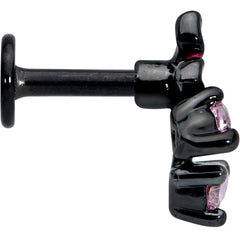 16G 1/4 Pink Gem Black Fanciful Flower Labret Monroe Tragus