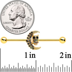14G Aurora Black Gem Gold Tone Owl Moon Industrial Barbell 38mm
