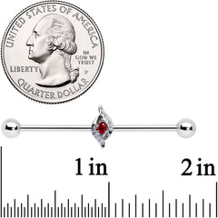 14G Clear Red Gem Swirling Oval Industrial Barbell 38mm