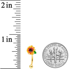 16G 5/16 Gold Tone Summer Sunflower Curved Eyebrow Ring