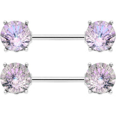 14G 9/16 Pink Gem Simply Elegant Barbell Nipple Ring Set